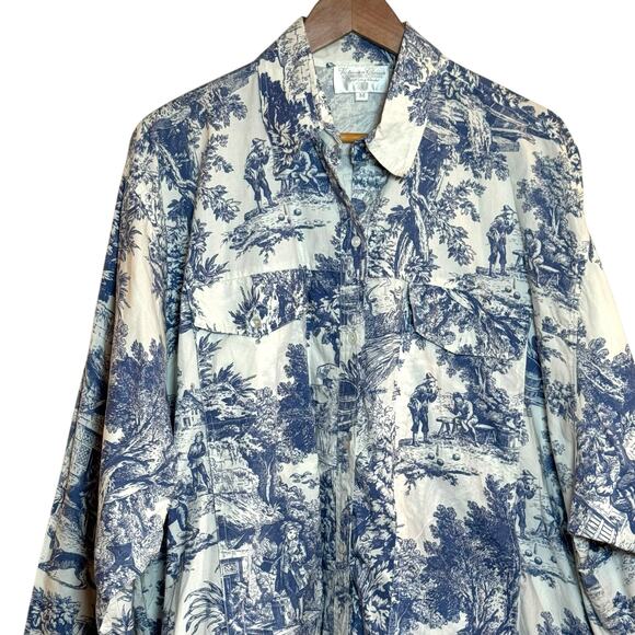 Victorian Classics by Nancy Charlot Medium Blue White Toile Print Sleep Shirt - Picture 2 of 9
